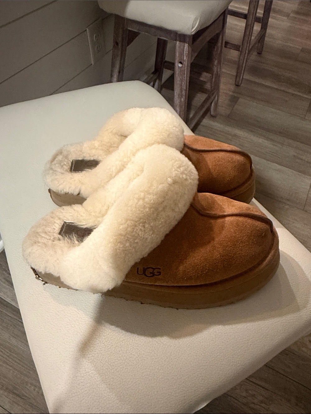 UGG Women's Chestnut Suede Slip-On Shearling Clog Slippers